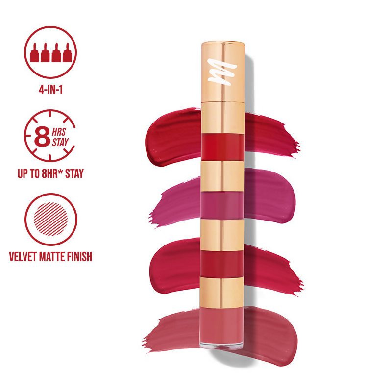 MyGlamm Super 4 Liquid Lipstick Stack - True Bolds | Grocsy