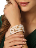 NVR Women Set of 2 Gold-Polished Traditional Pearls Beaded Bangles | Grocsy
