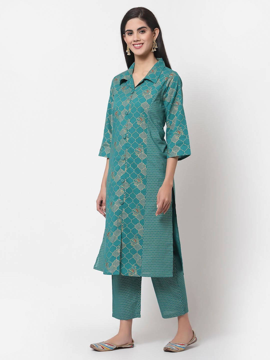 Myshka Women's Green Cotton Printed Half Sleeve Casual Kurta & Pant Set | Grocsy