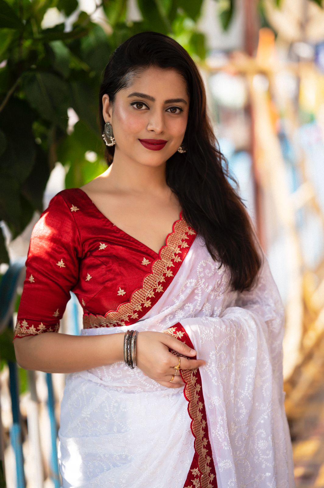 White Pure Georgette Woven Design Saree with Unstitched Blouse - A2M | Grocsy