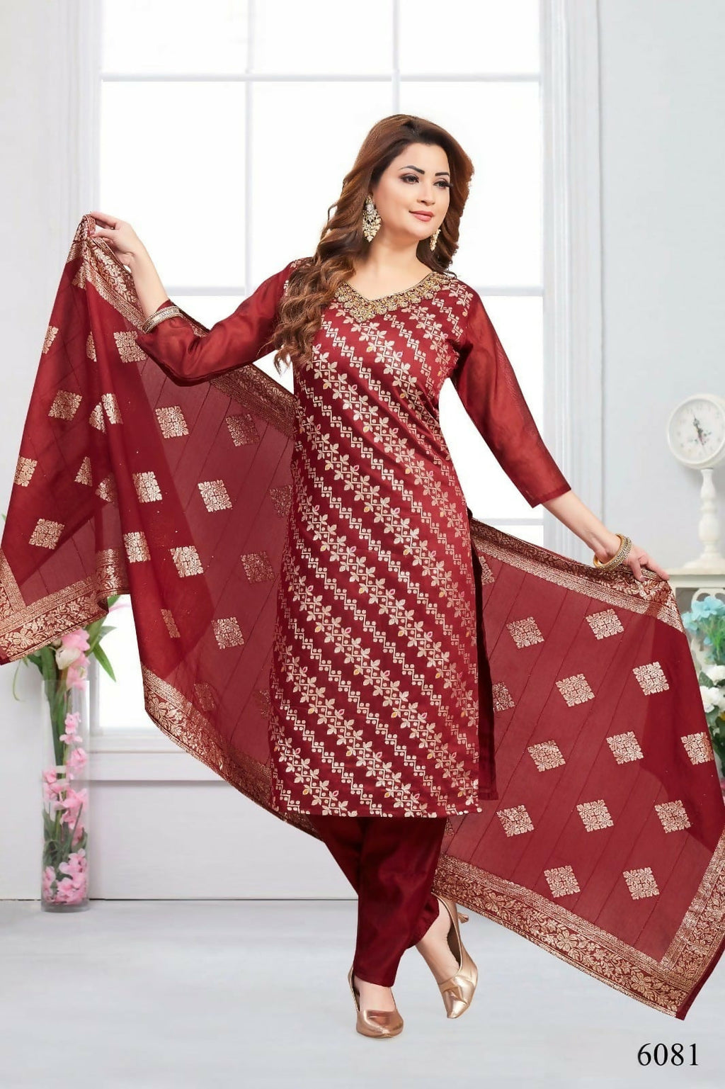 Joban Fashion Jacquard Maroon Color Kurta Set | Grocsy