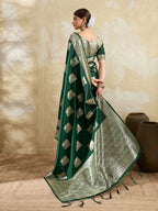 Shree Shyam Fashion Dark Green Silk Blend Saree | Grocsy