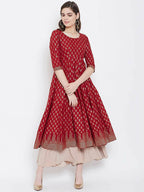 Cheera Embellished Daily Wear Cotton Blend Kurta - Red | Grocsy