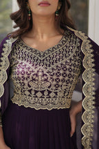 Joban Fashion Wine Georgette Sequence Embroidery Work Kurta Set | Grocsy