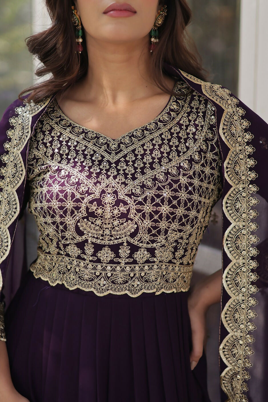 Joban Fashion Wine Georgette Sequence Embroidery Work Kurta Set | Grocsy