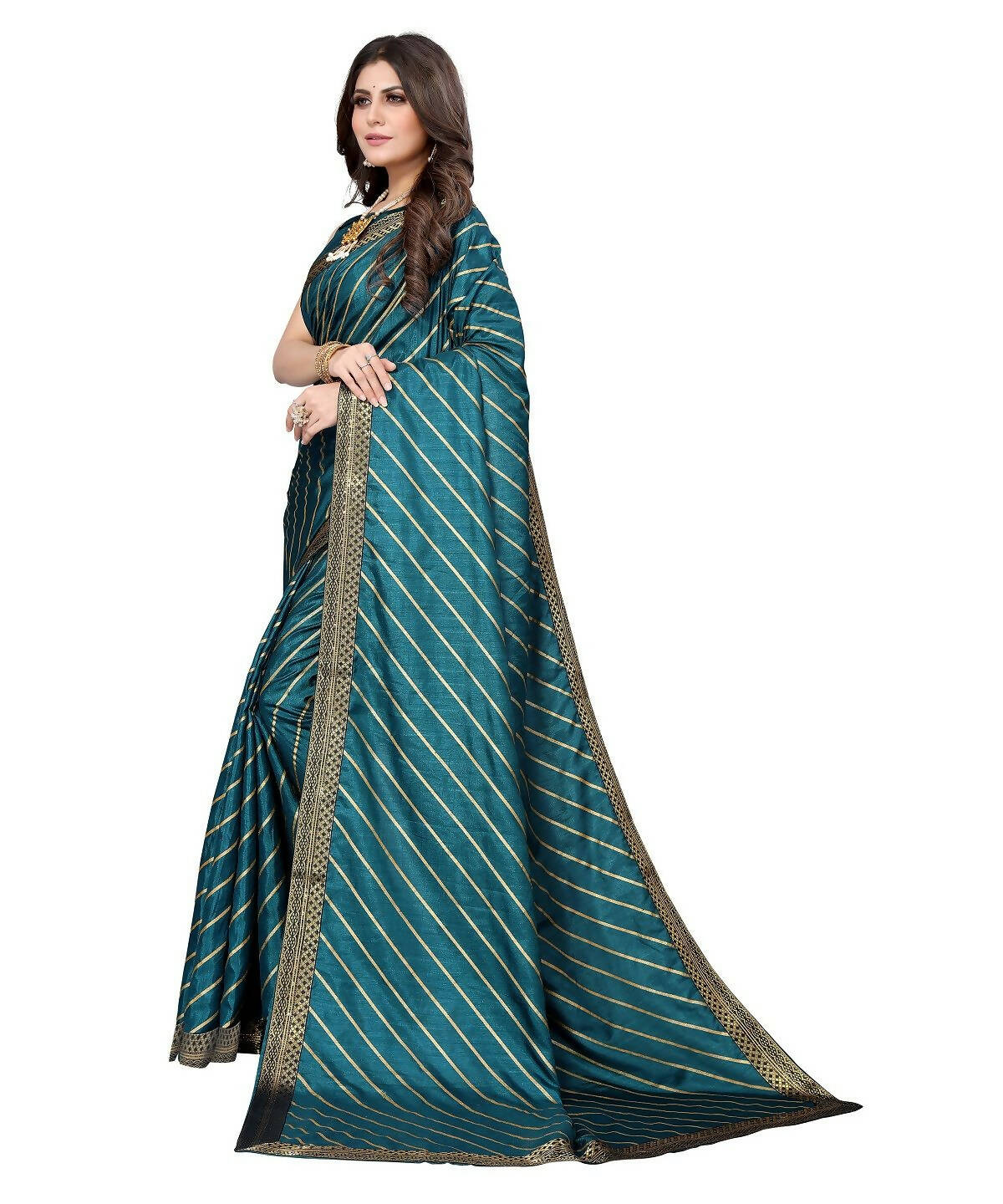 Vamika Dola Silk Rama Green Lace Border Bollywood Style Saree (SUCHI RAMA) | Grocsy
