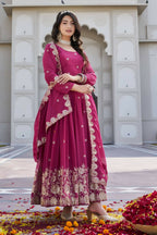 Teeya Creation Womens Wedding Wear Heavy Sequence Embroidery Work Pink Gown Set | Grocsy