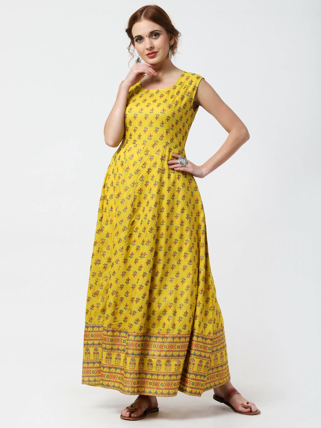 Cheera Women's Mustard Viscose Cotton Long Kalidar Kurta With Jacket | Grocsy