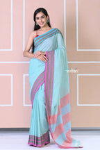 Very Much Indian Traditional Patteda Anchu Ilkal Handloom Saree - Sky Blue | Grocsy