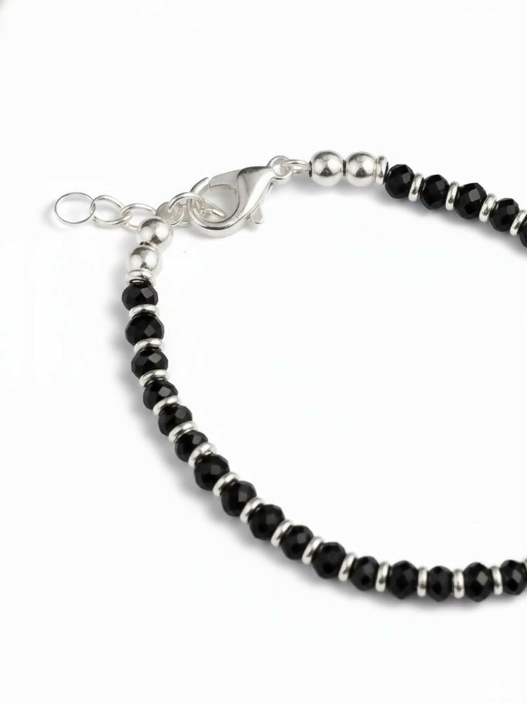 NVR Women Silver Plated Black Beaded Adjustable Bracelet | Grocsy
