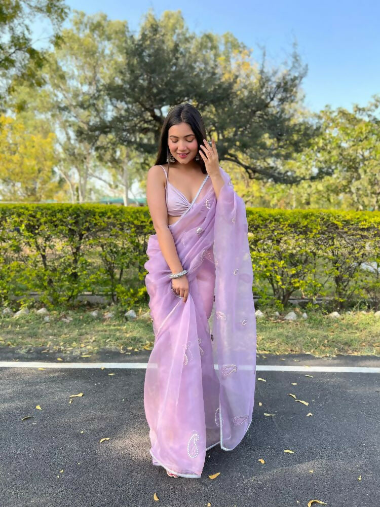 Vamsee Samriddhi Purple Organza Saree | Grocsy