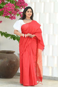 Beatitude Red Cotton Ghicha Pallu Saree | Grocsy