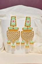 Traditional Gold-Polished Meenakari Green Jhumka Jhumki Earrings By House of Ree - House of Ree