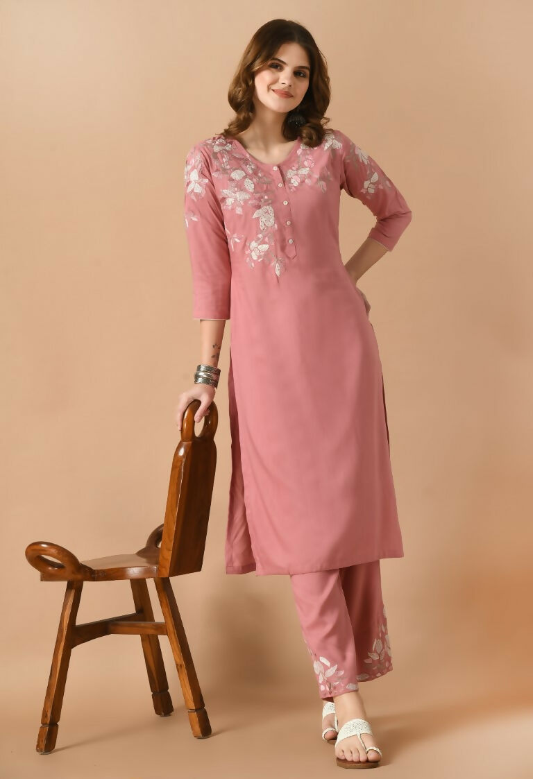 Joban Fashion Rose Gold Cotton Rayon Kurta Set | Grocsy