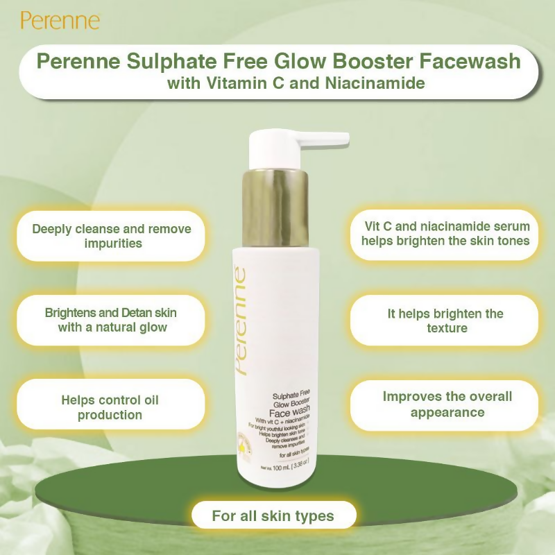 Perenne Sulphate Free Glow Booster Facewash With Vitamin C And Niacinamide | Grocsy