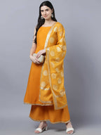 Myshka Women Yellow Panelled Kurta with Palazzos With Dupatta | Grocsy