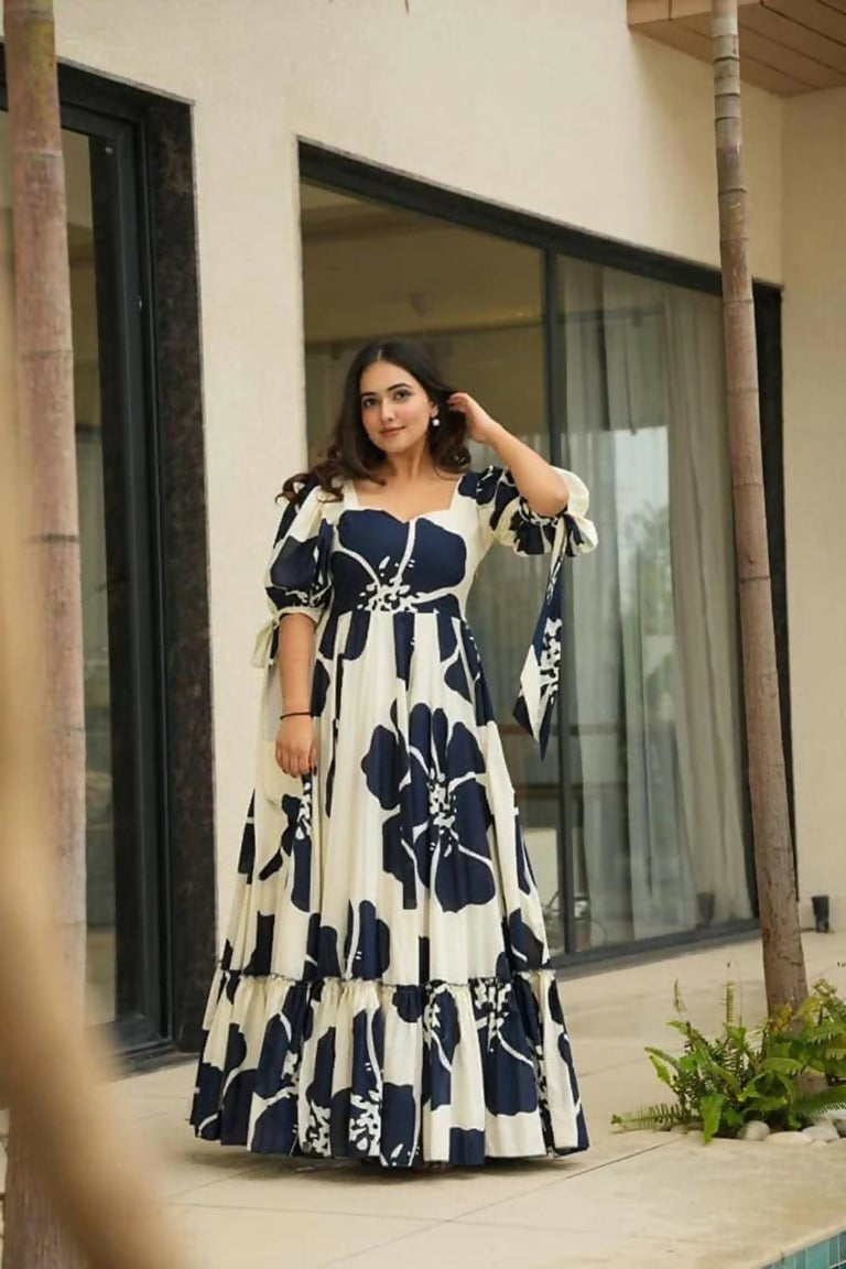 Aayaa Designer Cambric Cotton Printed Full Flaired Gown - Multi Color | Grocsy