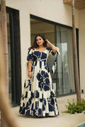 Aayaa Designer Cambric Cotton Printed Full Flaired Gown - Multi Color | Grocsy