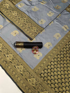 DEIANA'S Beautiful Designer Golden zari Soft Lichi Silk Saree - Grey | Grocsy
