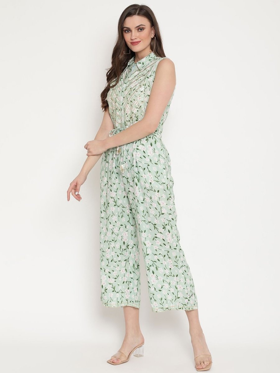 Ahalyaa Womens Mint Rayon Printed Jumpsuit | Grocsy
