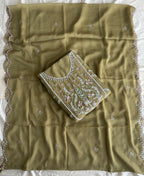 KC Beautiful Mustard Chiffon Silk Hand Embroidery Suit For Women | Grocsy
