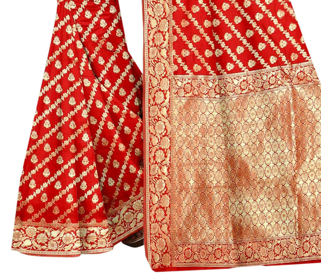 Vamika Weaving Banarasi Jacquard Saree - Red | Grocsy