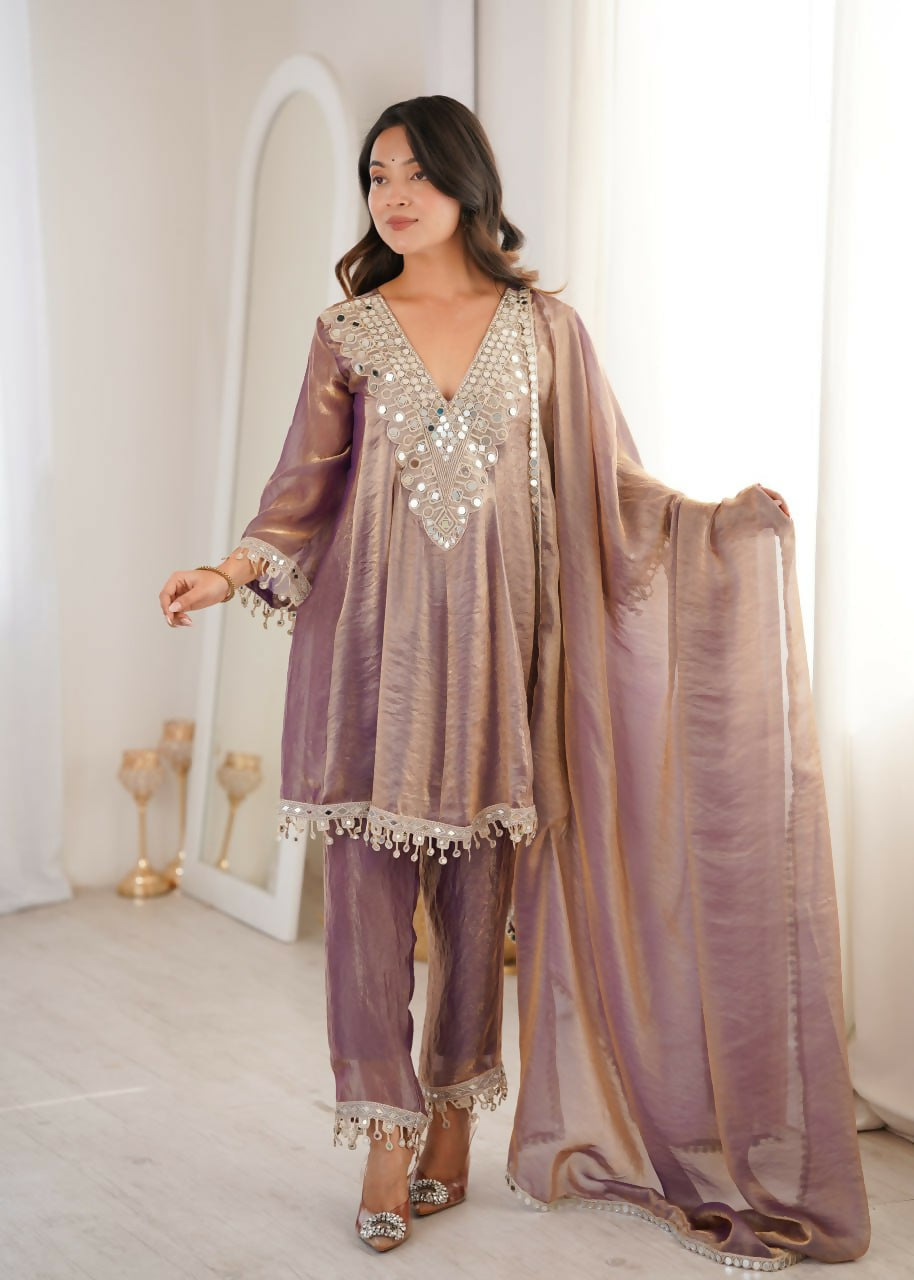 Teeya Creation Womens New Trending Fendy Fabric With Real Mirror With Coding Embroidered Lace Work Kurta Set | Grocsy