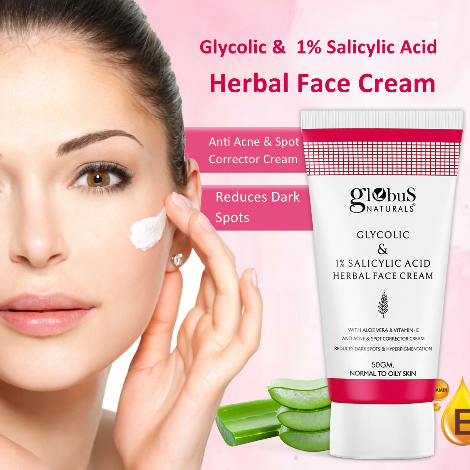Globus Naturals Glycolic & 1% Salicylic Acid Herbal Anti Acne Face Cream | Grocsy