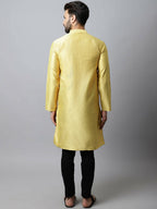 Even Apparels Yellow Color Art Silk Banarsi Silk Men's Kurta With Band Collar (BS017) | Grocsy