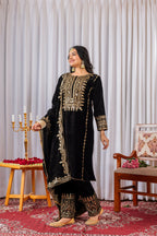 Joban Fashion Black Velvet Sequence Embroidery Work Kurta Set | Grocsy