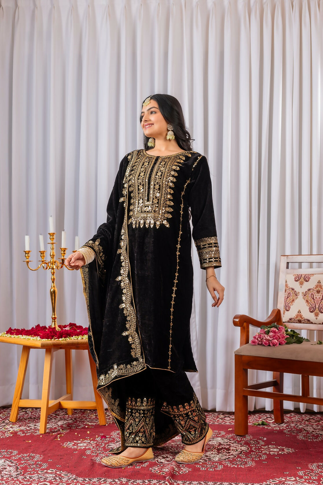 Joban Fashion Black Velvet Sequence Embroidery Work Kurta Set | Grocsy