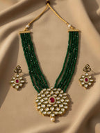 NVR Women Gold Plated Green Kundan Jewellery Set | Grocsy
