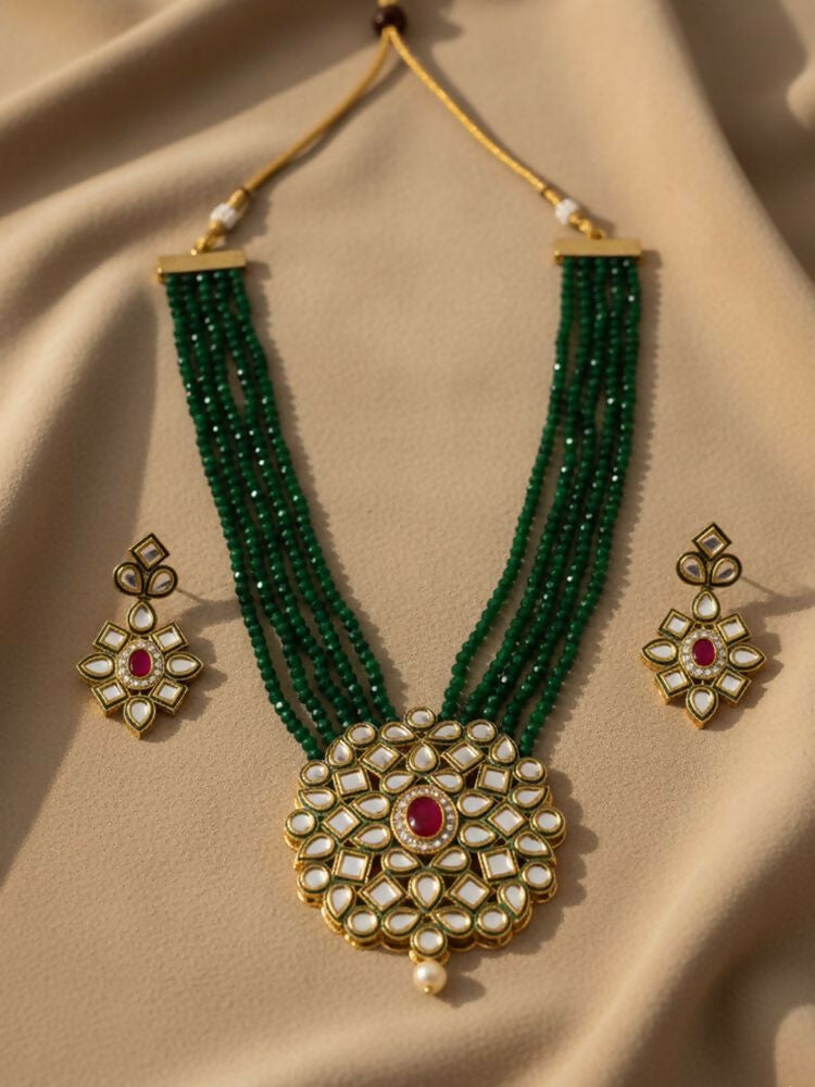 NVR Women Gold Plated Green Kundan Jewellery Set | Grocsy