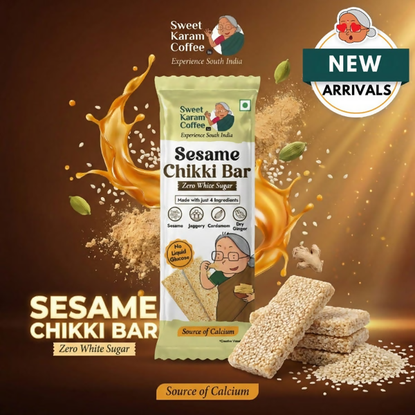 Sweet Karam Coffee White Sesame Chikki Bar (Zero White Sugar) | Grocsy