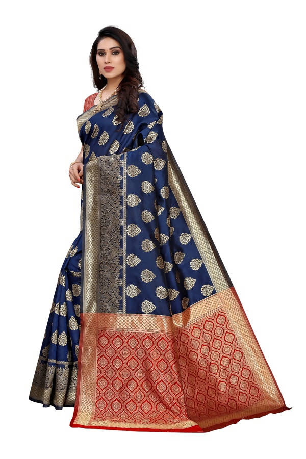 Vamika Banarasi Jacquard Weaving Blue Saree (Dangal Blue) | Grocsy