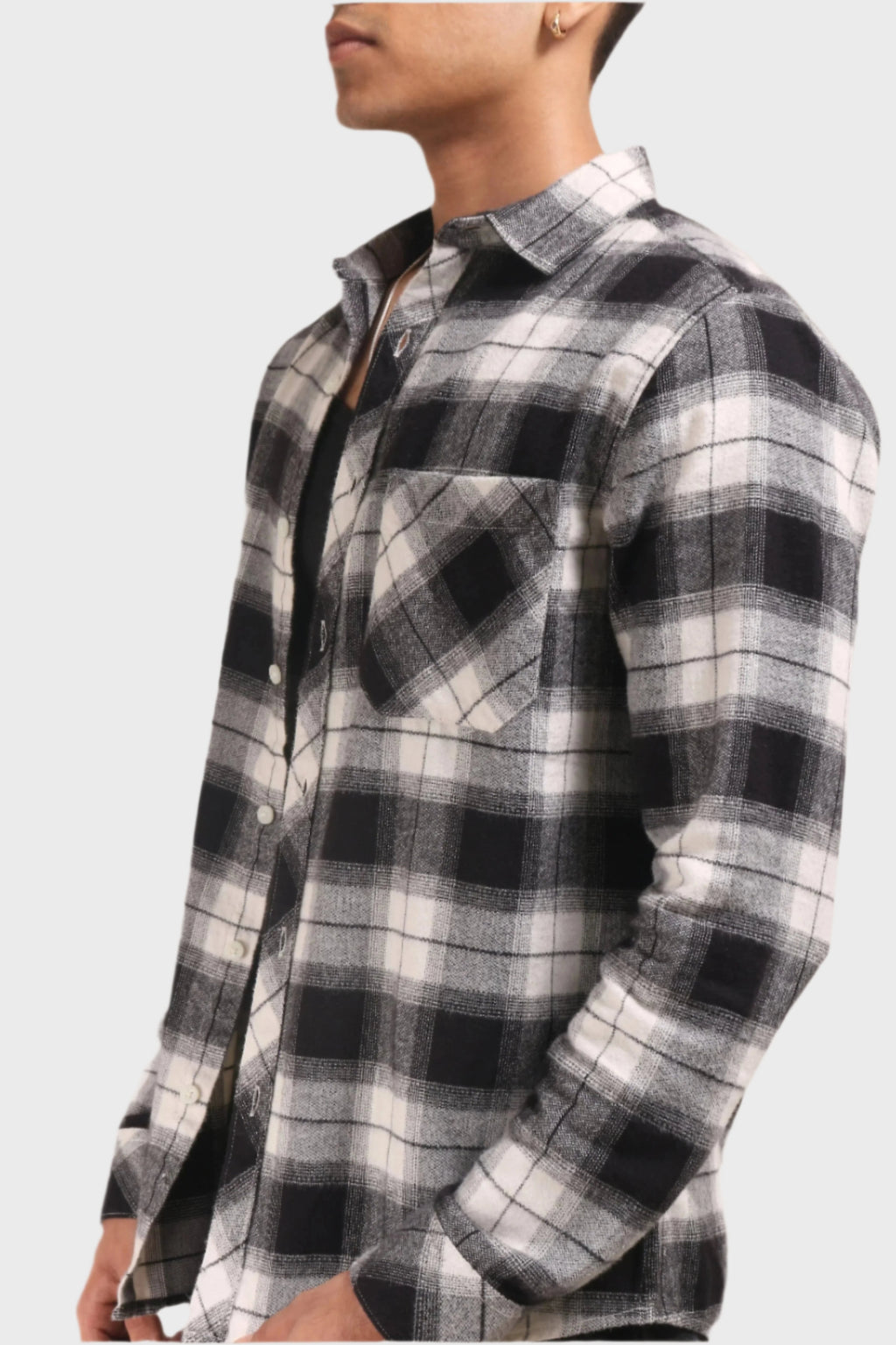 Xkind Black Flannel Checks Regular Fit Shirt | Grocsy
