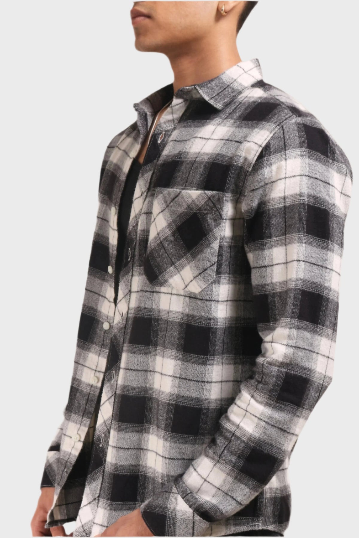 Xkind Black Flannel Checks Regular Fit Shirt | Grocsy