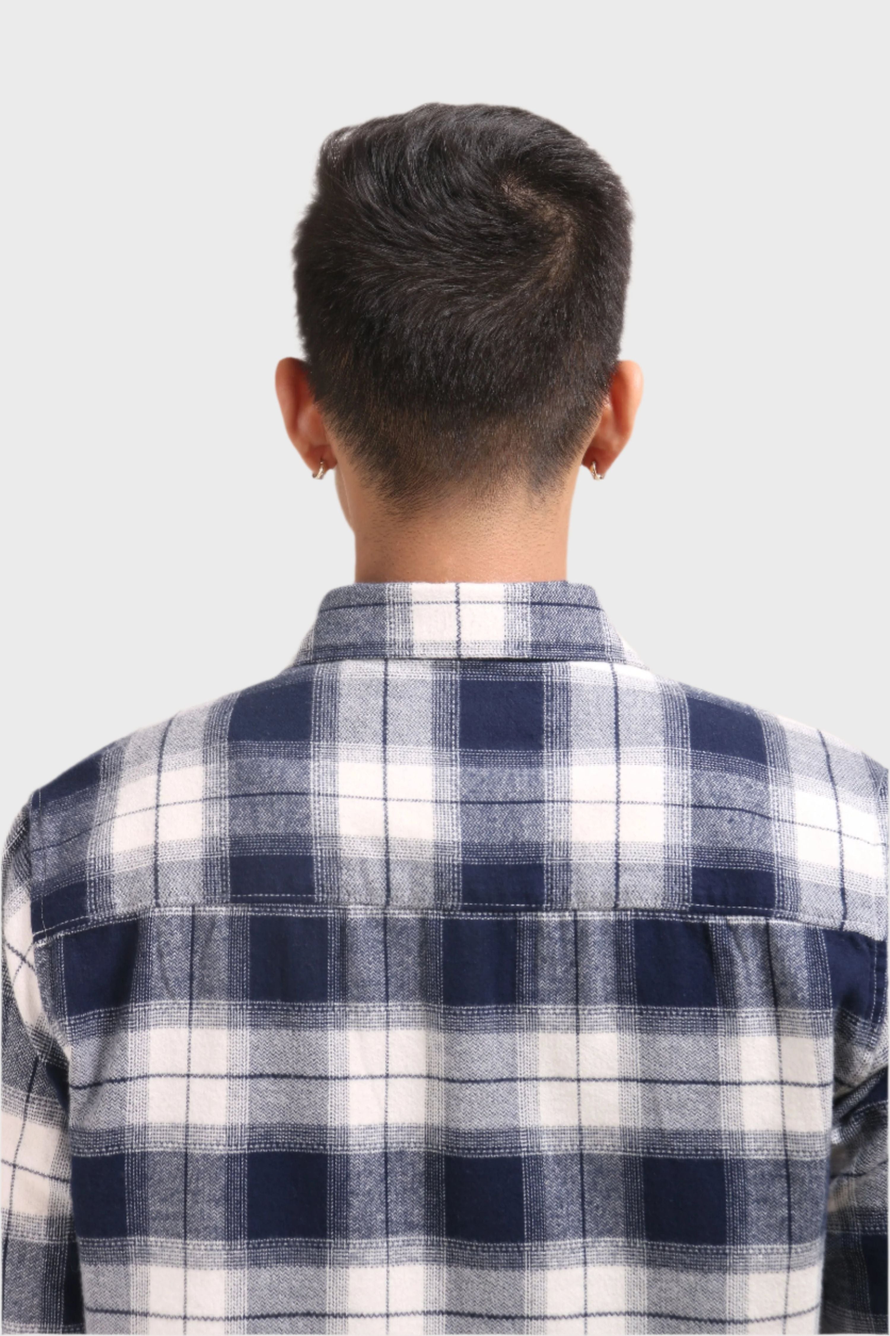 Xkind Men's Navy Blue Flannel Checks Regular Fit Shirt | Grocsy