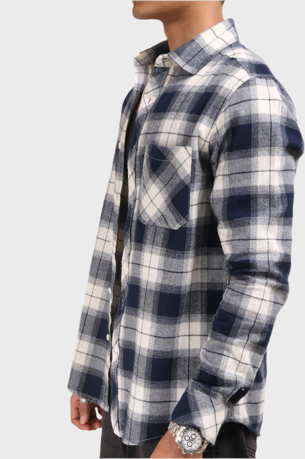 Xkind Men's Navy Blue Flannel Checks Regular Fit Shirt | Grocsy