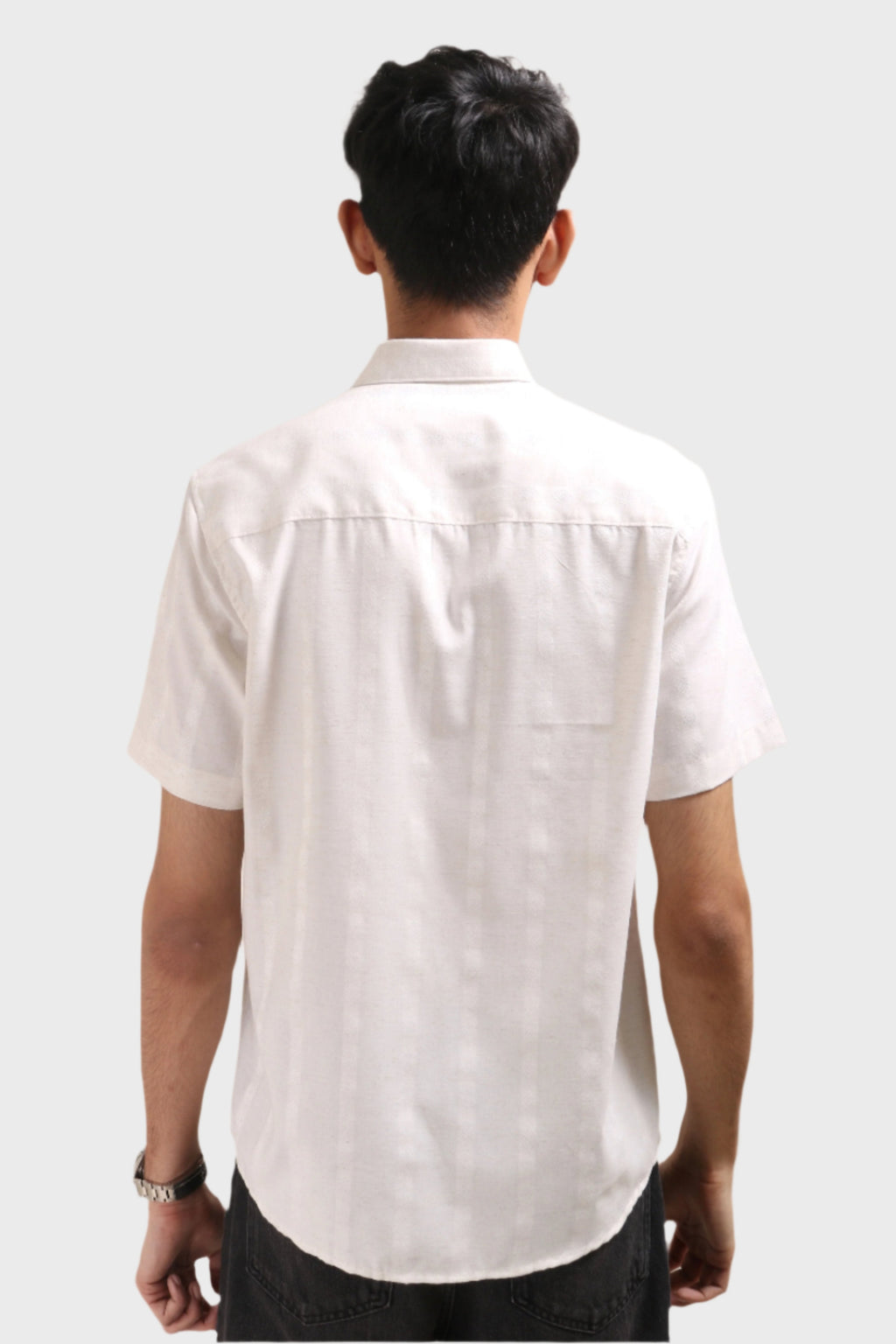 Xkind Off White Self Stripes Regular Fit Shirt | Grocsy