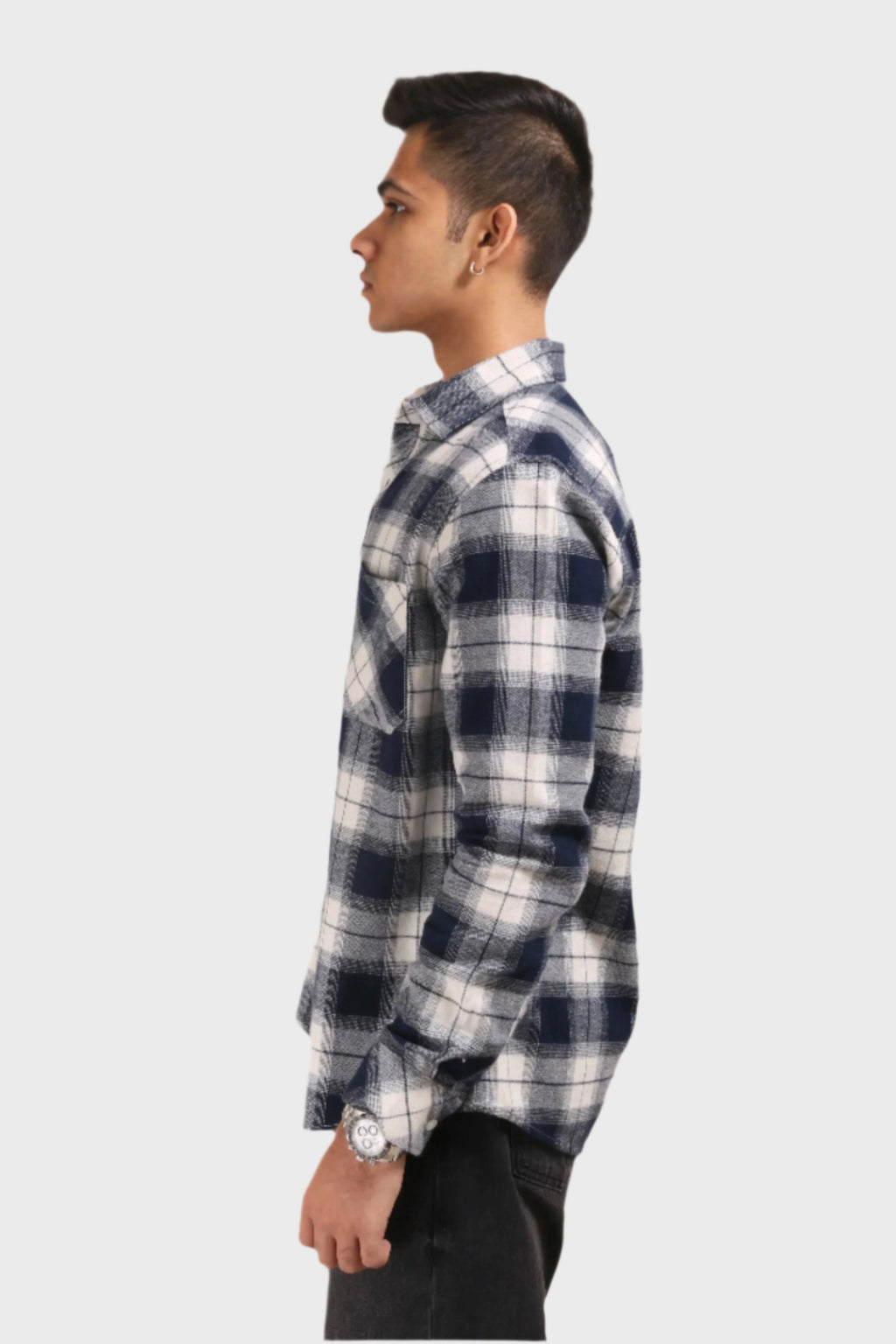 Xkind Men's Navy Blue Flannel Checks Regular Fit Shirt | Grocsy