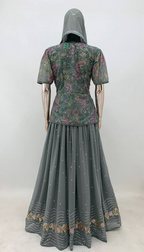 Lorenvalley Fashion Grey Faux Georgette Embroidery with Sequince Work Salwar Lehenga Stitched | Grocsy