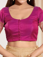 Joban Fashion Purple Taffeta Silk Padded Blouse With Round Neck Elbow Sleeves | Grocsy