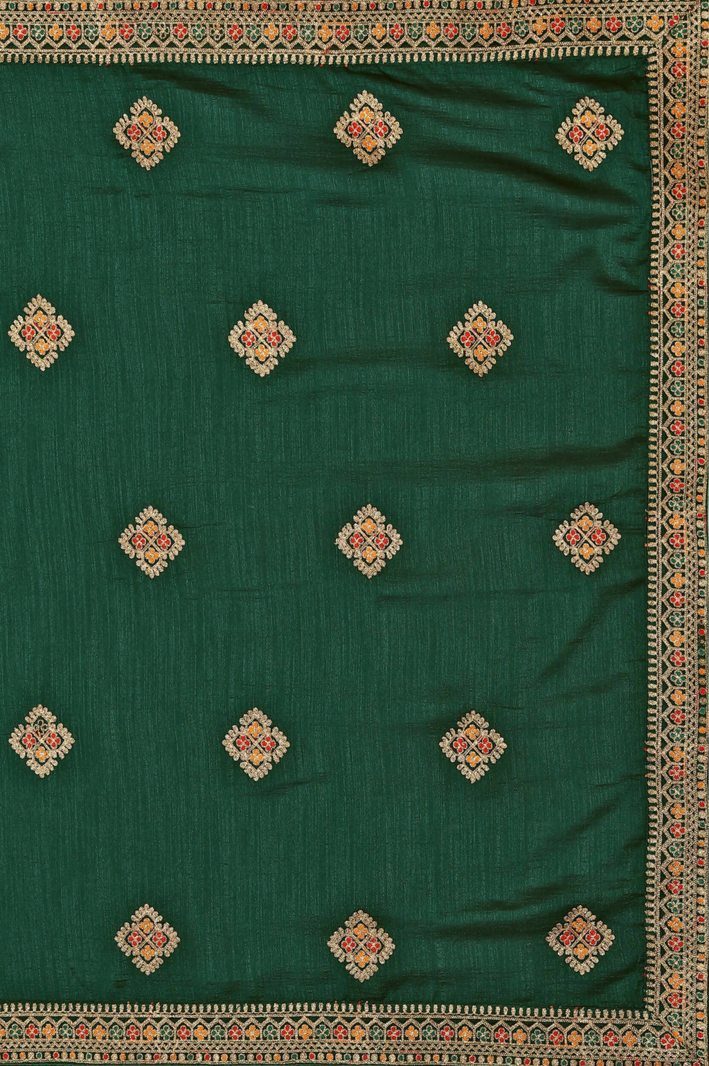 Green Chinon Embroidered Saree with Unstitched Blouse Piece - Roozal | Grocsy