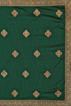 Green Chinon Embroidered Saree with Unstitched Blouse Piece - Roozal | Grocsy