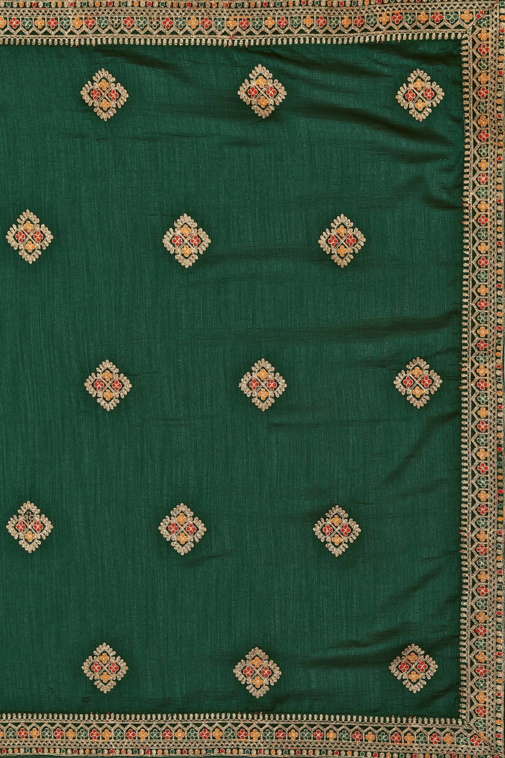 Green Chinon Embroidered Saree with Unstitched Blouse Piece - Roozal | Grocsy