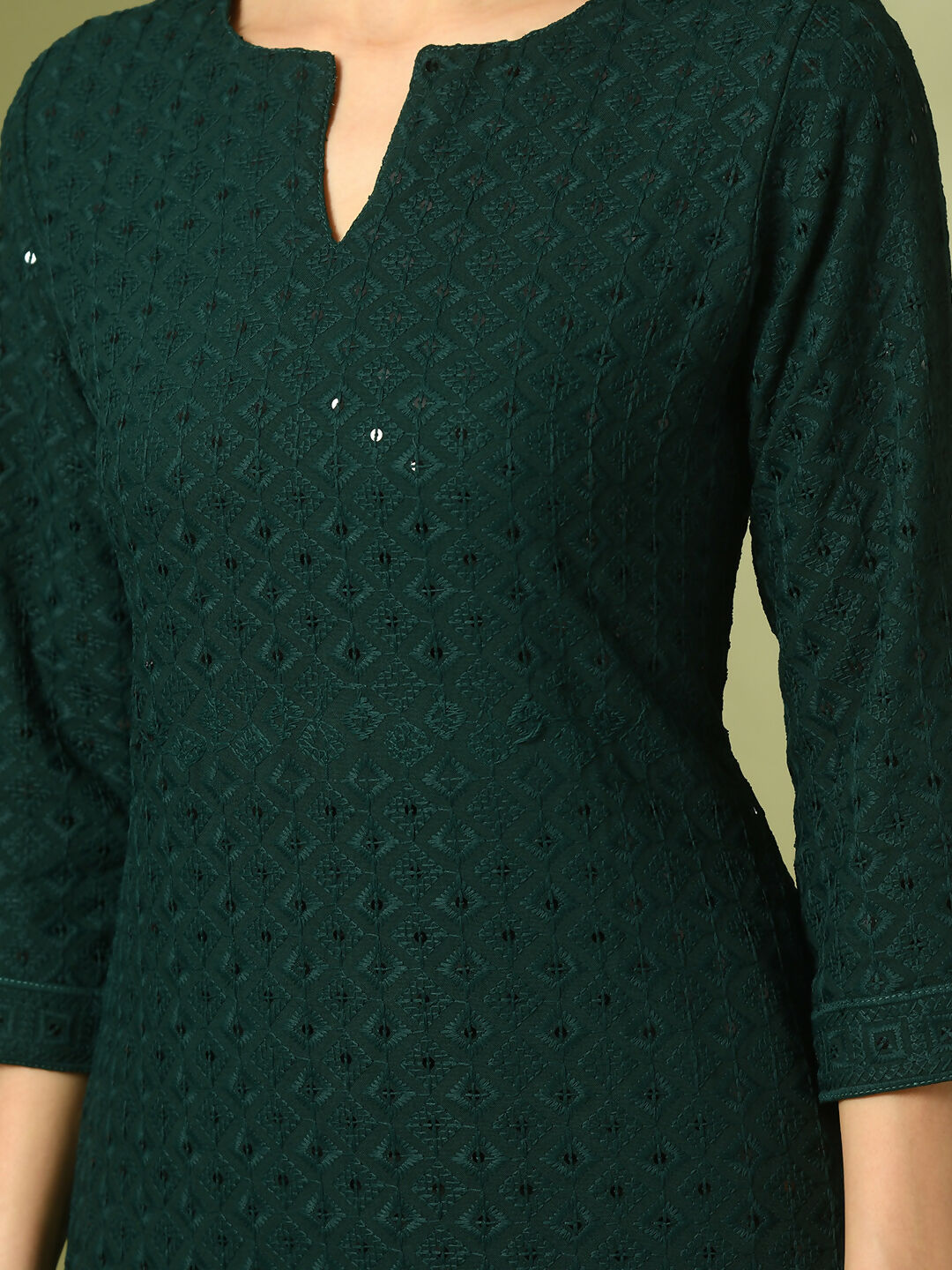 Myshka Women's Green Embroidered Cotton Straight Party Kurta Set | Grocsy