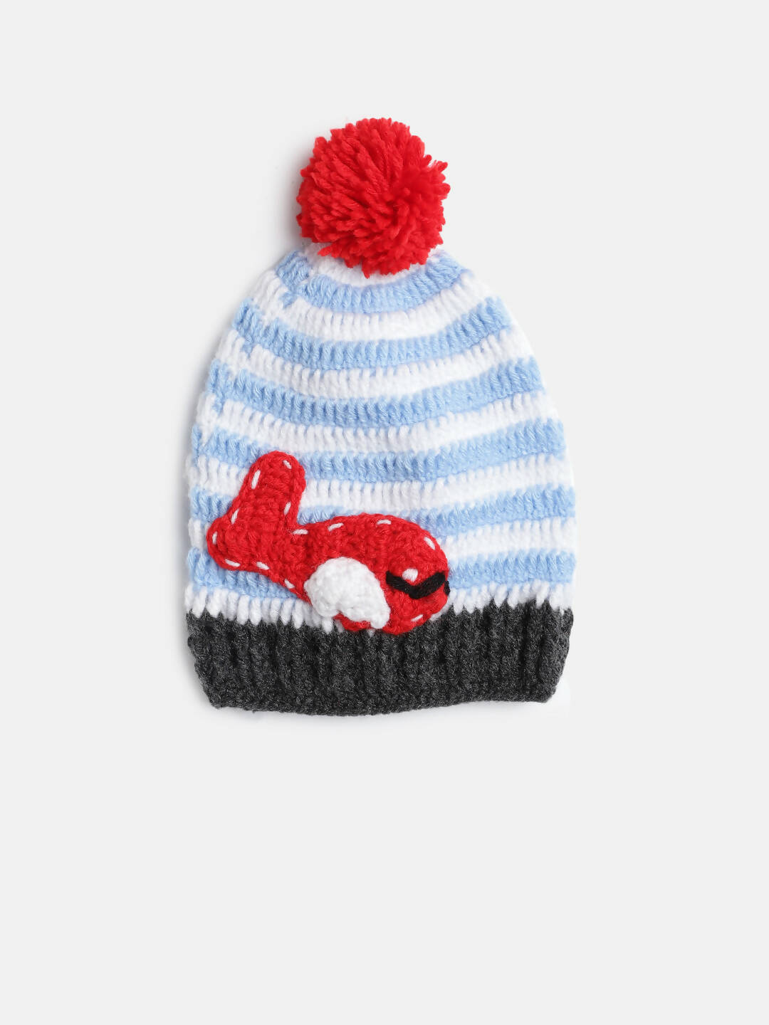 Chutput Kids Woollen Hand Knitted Fish And Pom Pom Detail Cap - Multicolor | Grocsy