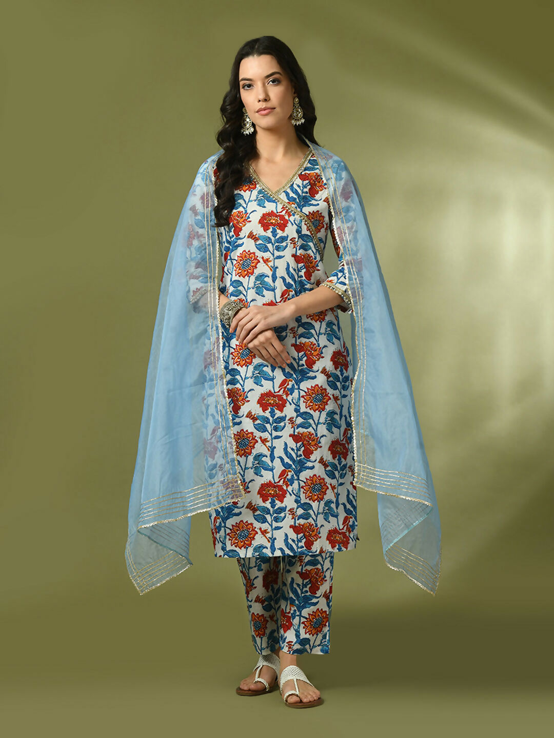 Myshka Women's Multi Printed Cotton Straight Party Kurta Set With Dupatta | Grocsy