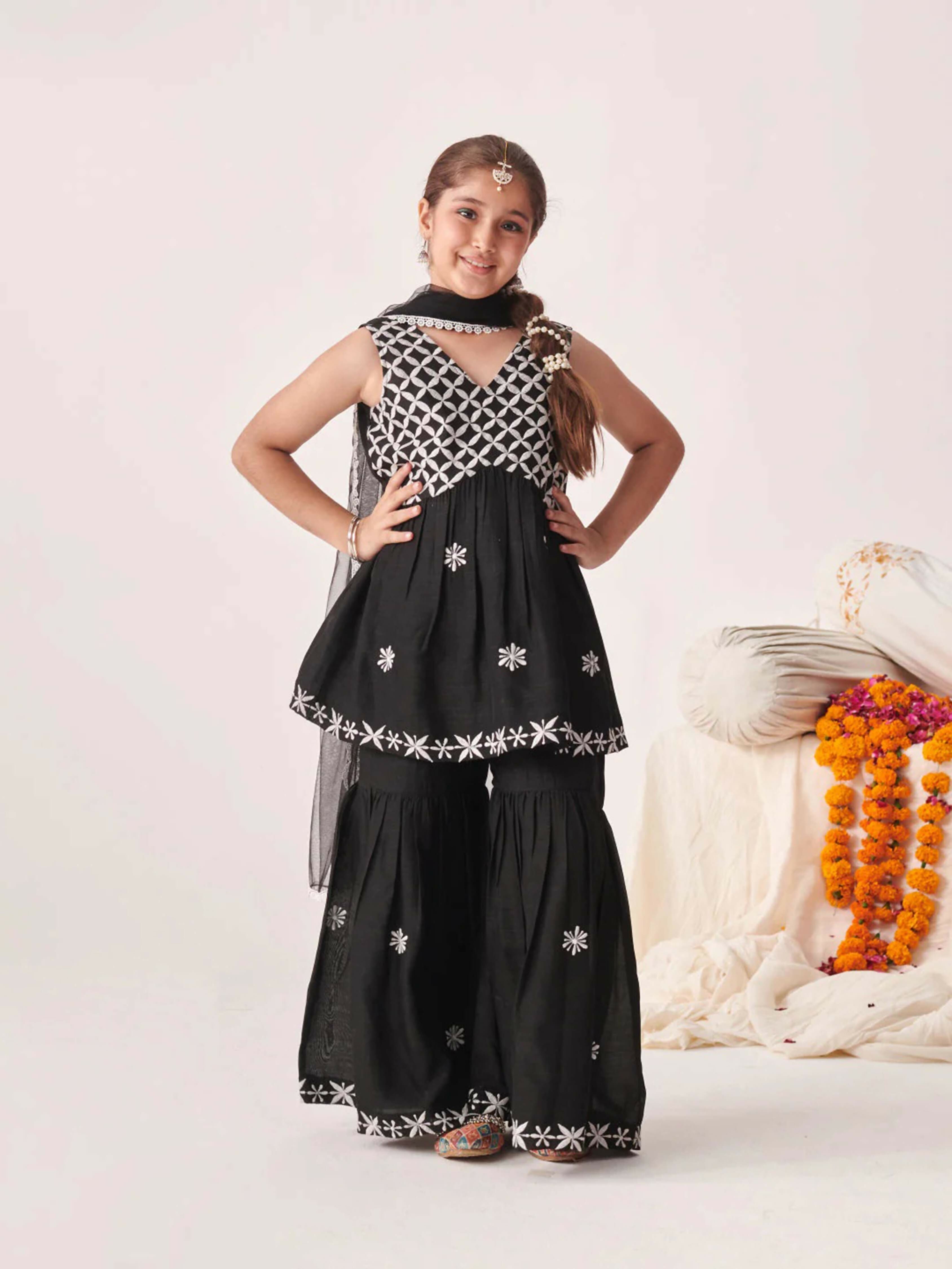 Joban Fashion Girl's Black Color Sharara Set | Grocsy
